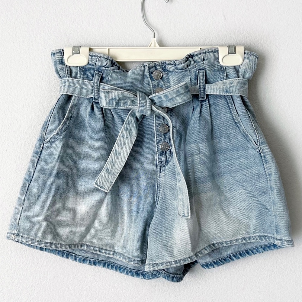 American Eagle High Rise Paper Bag Waist Button Fly Cotton Denim Shorts … - Picture 5 of 12